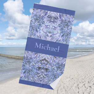 Serviette De Plage Elégante mosaïque bleue glace, coutume moderne