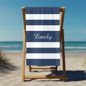 Serviette De Plage Elégante Motif Moderne Bleu Et Blancs Nom