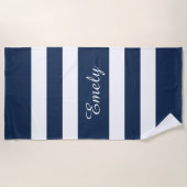 Serviette De Plage Elégante Motif Moderne Bleu Et Blancs Nom (Devant)