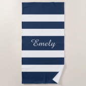 Serviette De Plage Elégante Motif Moderne Bleu Et Blancs Nom (Devant)