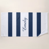 Serviette De Plage Elégante Motif Moderne Bleu Et Blancs Nom (Devant)