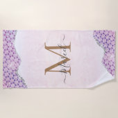 Serviette De Plage Élégante Parties scintillant rose Rose Monogram (Devant)