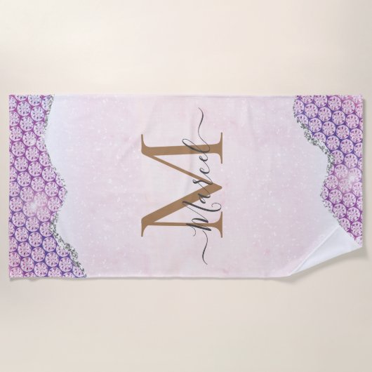 Serviette De Plage Élégante Parties scintillant rose Rose Monogram (Devant)