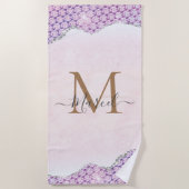 Serviette De Plage Élégante Parties scintillant rose Rose Monogram (Devant)
