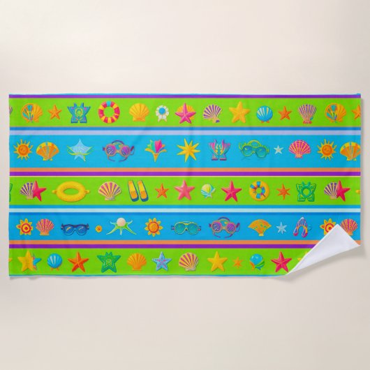 Serviette De Plage 🌊 Éléments de design de plage ensoleillée tropica (Devant)