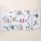 Serviette De Plage Éléments nautiques à l'aquarelle Marin (Devant)