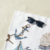 Serviette De Plage Éléments nautiques à l'aquarelle Marin (En situation)
