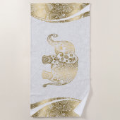 Serviette De Plage Eléphant à la paisley florale or et blanc (Devant)