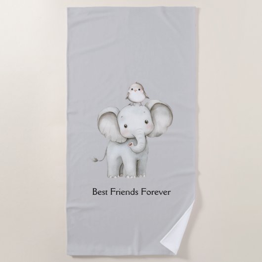 Serviette De Plage Éléphant et oiseau meilleurs amis (Devant)