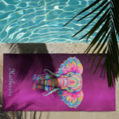 Serviette De Plage Éléphant Mandala Coloré avec Nom Personnalisé