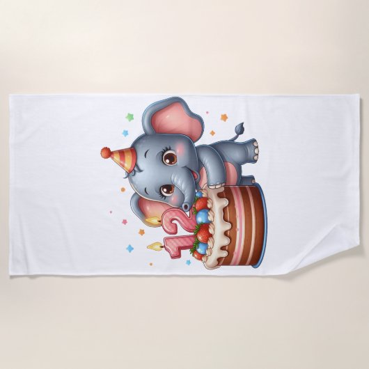 Serviette De Plage Éléphant Mignon 12ème Anniversaire (Devant)