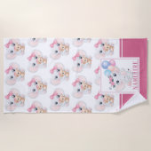 Serviette De Plage Eléphant rose de fille avec Motif de la cou et du (Devant)