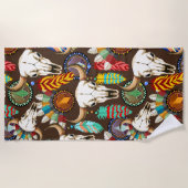 Serviette De Plage Emblème amérindien de crâne de buffle (Devant)