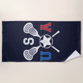 Serviette De Plage Emblème de Crosskick - Lacrosse États-Unis Drapeau (Devant)