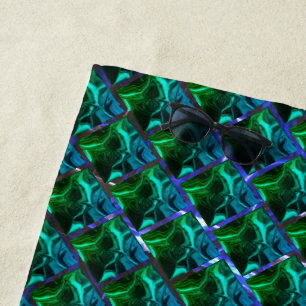 Serviette De Plage Émeraude verte et courbes, sous grille de nickel