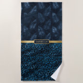 Serviette De Plage Empreinte de léopard bleu Shimmer Nom floral tropi (Devant)