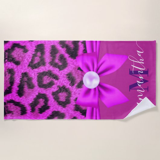 Serviette De Plage Empreinte de léopard de fourrure violet (Devant)