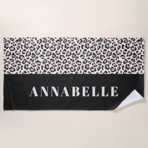 Serviette De Plage Empreinte de léopard initial typographie rose girl