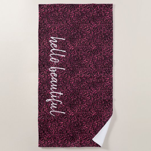 Serviette De Plage Empreinte de léopard noir rose glam (Devant)