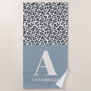 Serviette De Plage Empreinte de léopard première typographie bleu mod