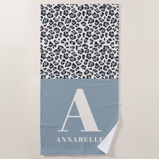 Serviette De Plage Empreinte de léopard première typographie bleu mod (Devant)