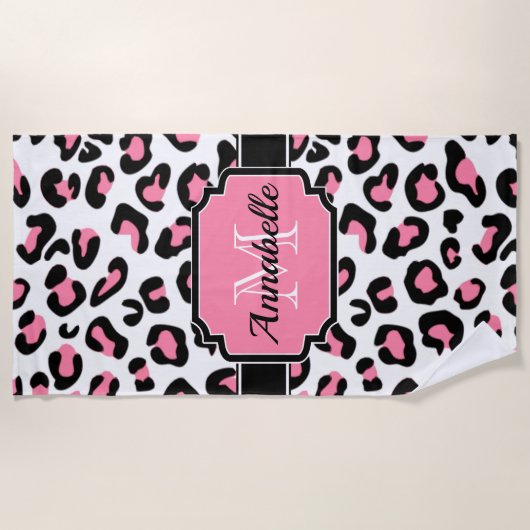 Serviette De Plage Empreinte de léopard rose (Devant)