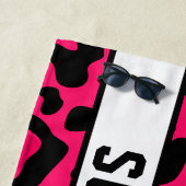 Serviette De Plage Empreinte de léopard rose Nom de l'entraîneur (En situation)