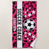 Serviette De Plage Empreinte de léopard rose Nom de l'entraîneur (Devant)