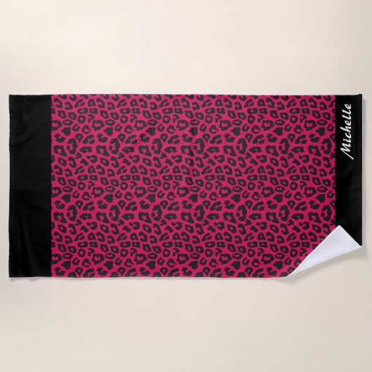 Serviette De Plage empreinte de léopard rose personnalisé (Devant)