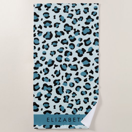 Serviette De Plage Empreinte de léopard, Spots, Leopard Bleu, Votre N (Devant)