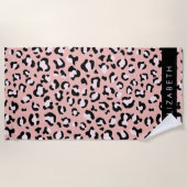 Serviette De Plage Empreinte de léopard, Spots, Leopard Rose, Votre N (Devant)