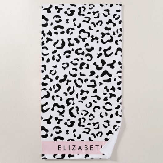 Serviette De Plage Empreinte de léopard, Spots, Noir Et Blanc, Votre (Devant)