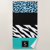 Serviette De Plage Empreinte de léopard, Zebra Print, Bleu, Monogramm (Devant)