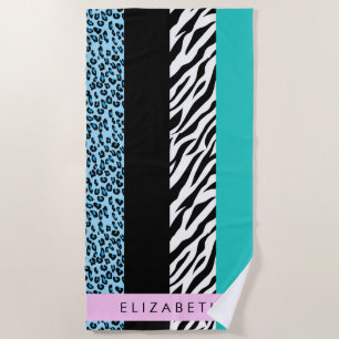 Serviette De Plage Empreinte de léopard, Zebra Print, Bleu, Votre nom