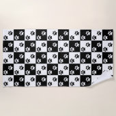 Serviette De Plage Empreinte de patte noir et blanc à damiers Beach T (Devant)