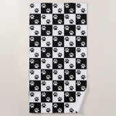 Serviette De Plage Empreinte de patte noir et blanc à damiers Beach T (Devant)