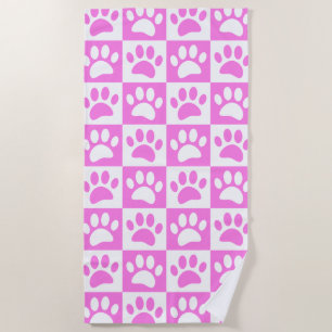 Serviette De Plage Empreinte de patte Rose Cute Et Motif De Tableau D