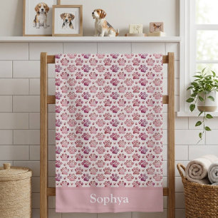 Serviette De Plage Empreinte de patte rose pastel personnalisée
