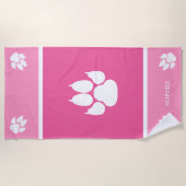 Serviette De Plage Empreintes de pattes de chien blanc sur fond rose (Devant)