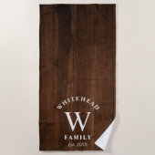 Serviette de plage en bois foncé Monogramme rustiq (Devant)