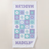 Serviette de plage en damier Super bleu violet (Devant)