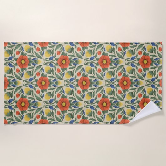 Serviette de plage en fleurs rustique (Devant)
