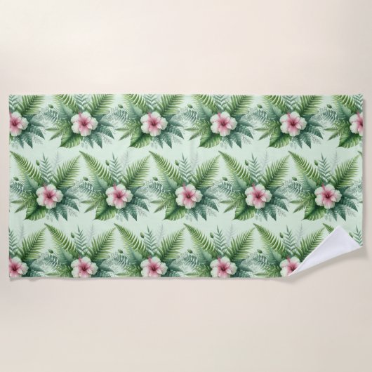 Serviette de plage en hibiscus tropical vert (Devant)