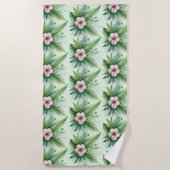 Serviette de plage en hibiscus tropical vert (Devant)
