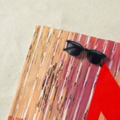Serviette de plage en roseau rouge zen (En situation)