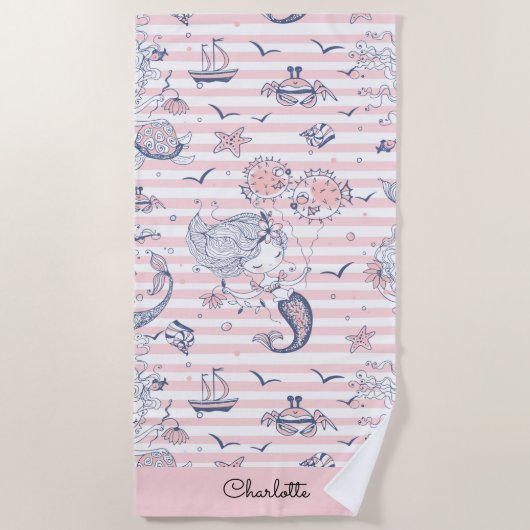 Serviette de plage en roses Mermaid (Devant)