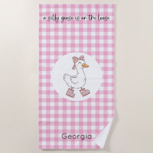 Serviette De Plage En vichy rose oie sotte