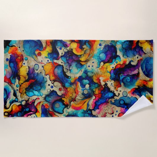 Serviette De Plage Encre liquide colorée Abstraction (Devant)