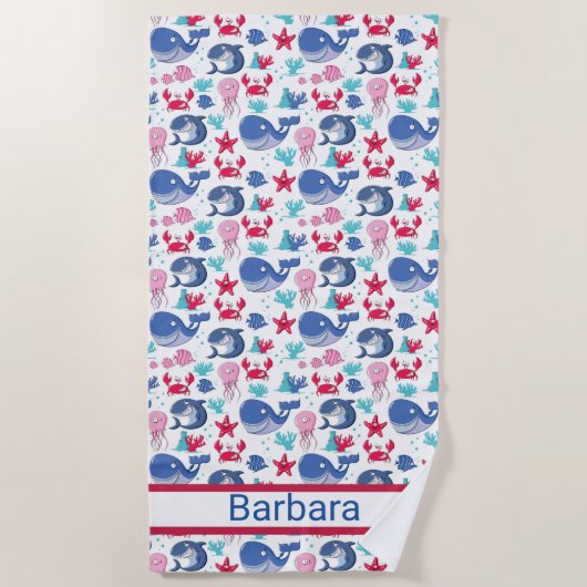 Serviette De Plage Enfants baleines monogrammes (Devant)