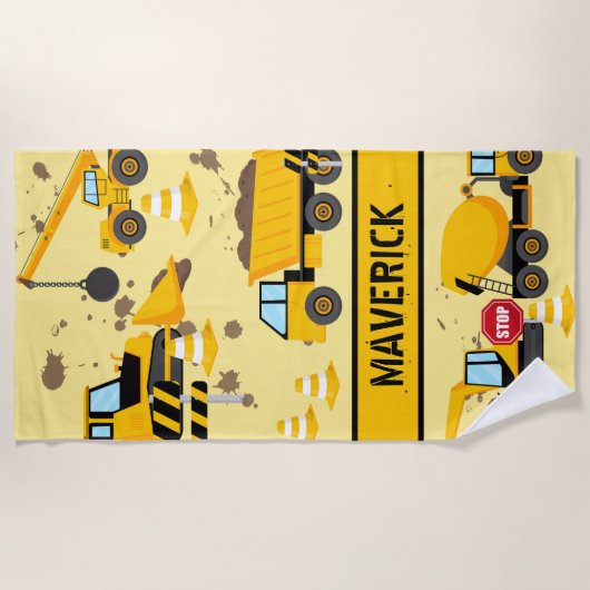 Serviette De Plage Enfants Construction Garçons Digger Custom (Devant)